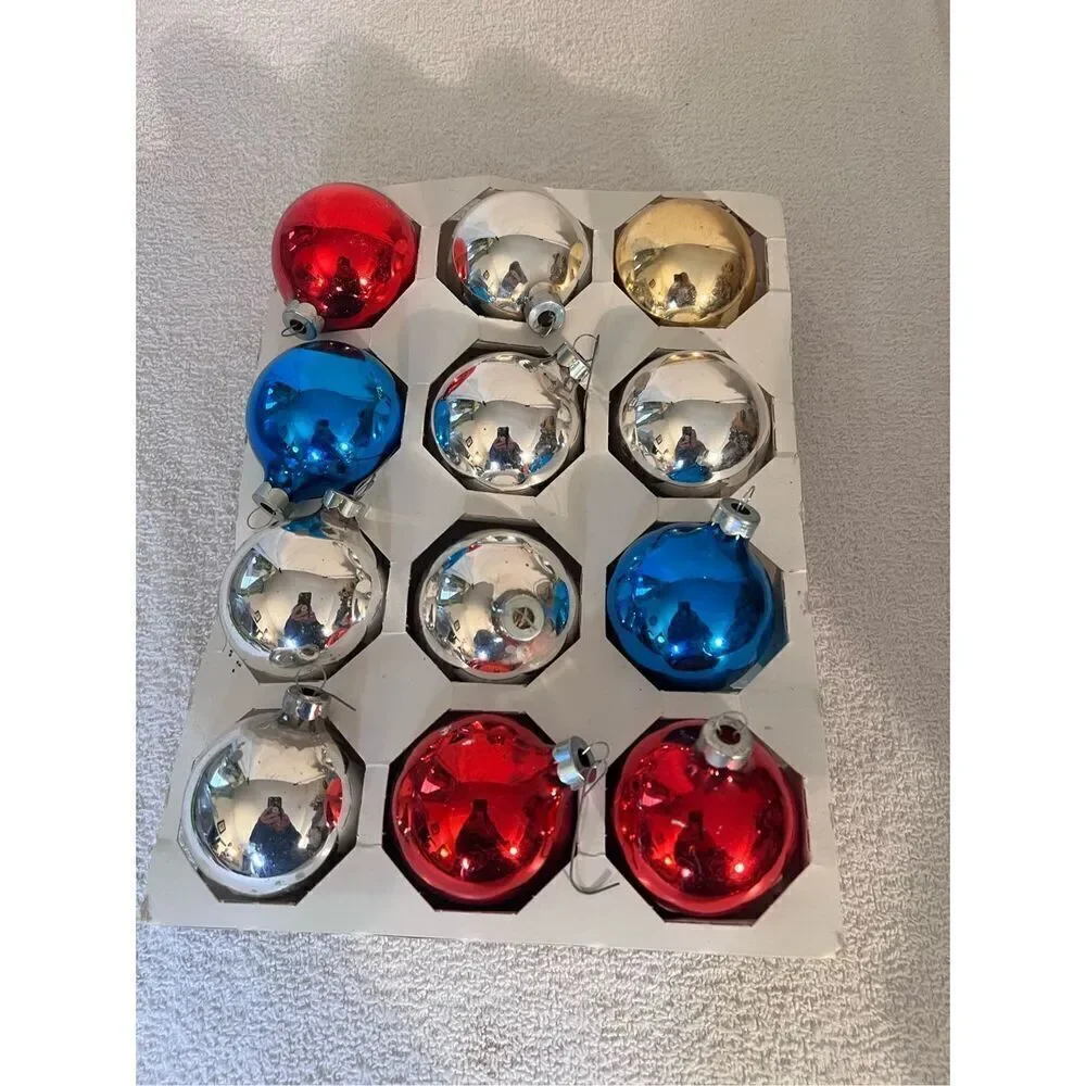 Vintage 12 Mercury Glass Ball Christmas Ornaments MADE IN THE USA Multi Color
